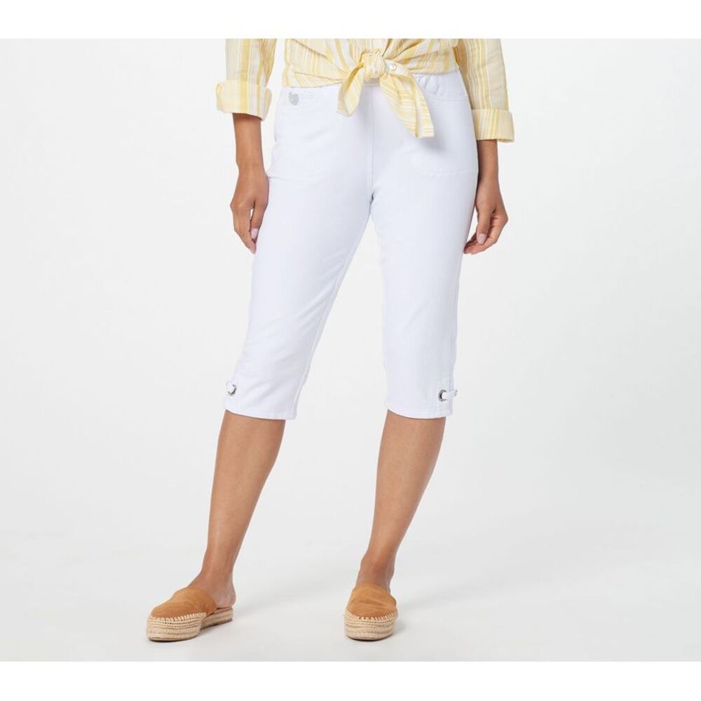 Quacker Factory Women's Pants Sz XL DreamJeannes Pedal Pushers w White A393434